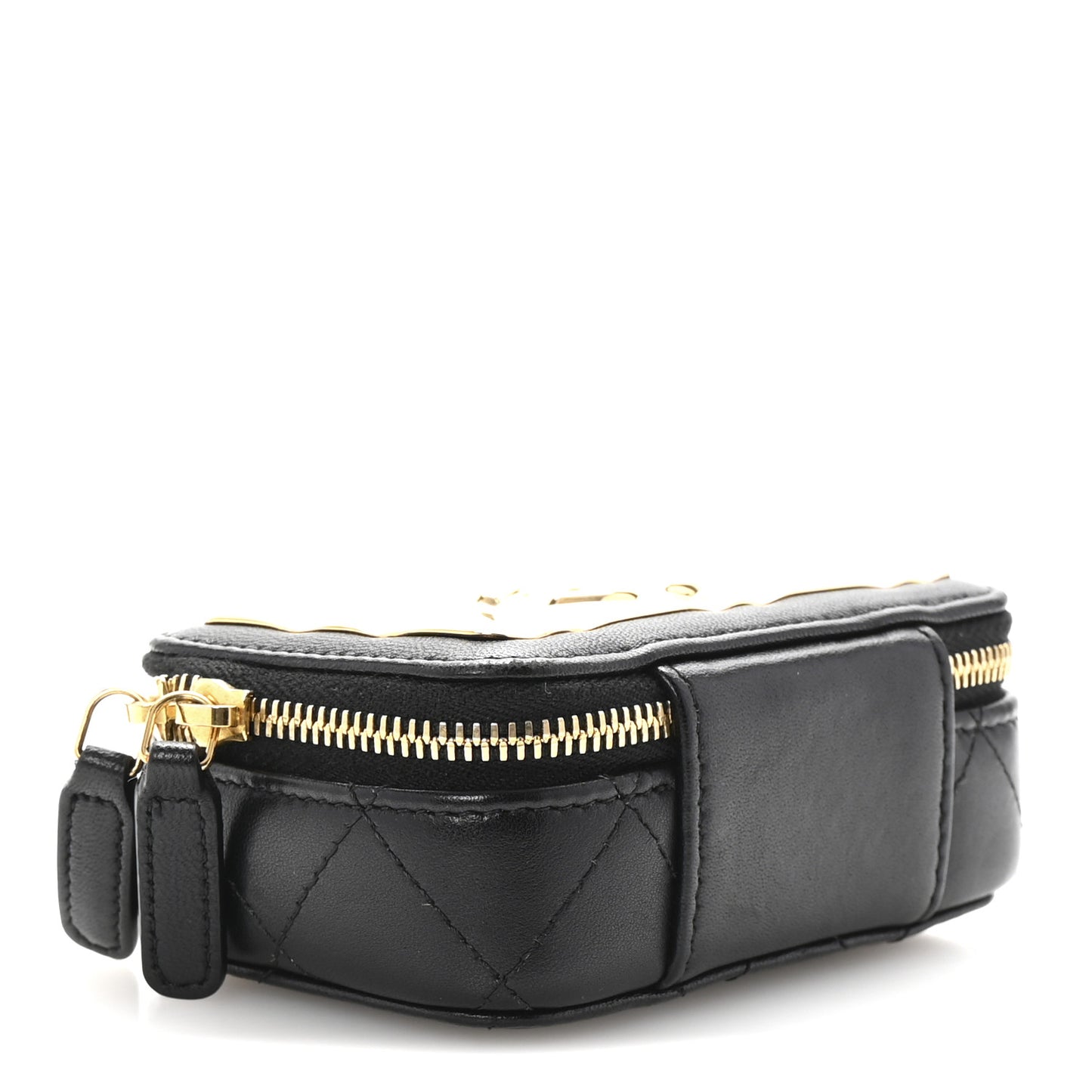 Lambskin Metal Quilted Extra Mini Vanity Case With Chain Black Gold