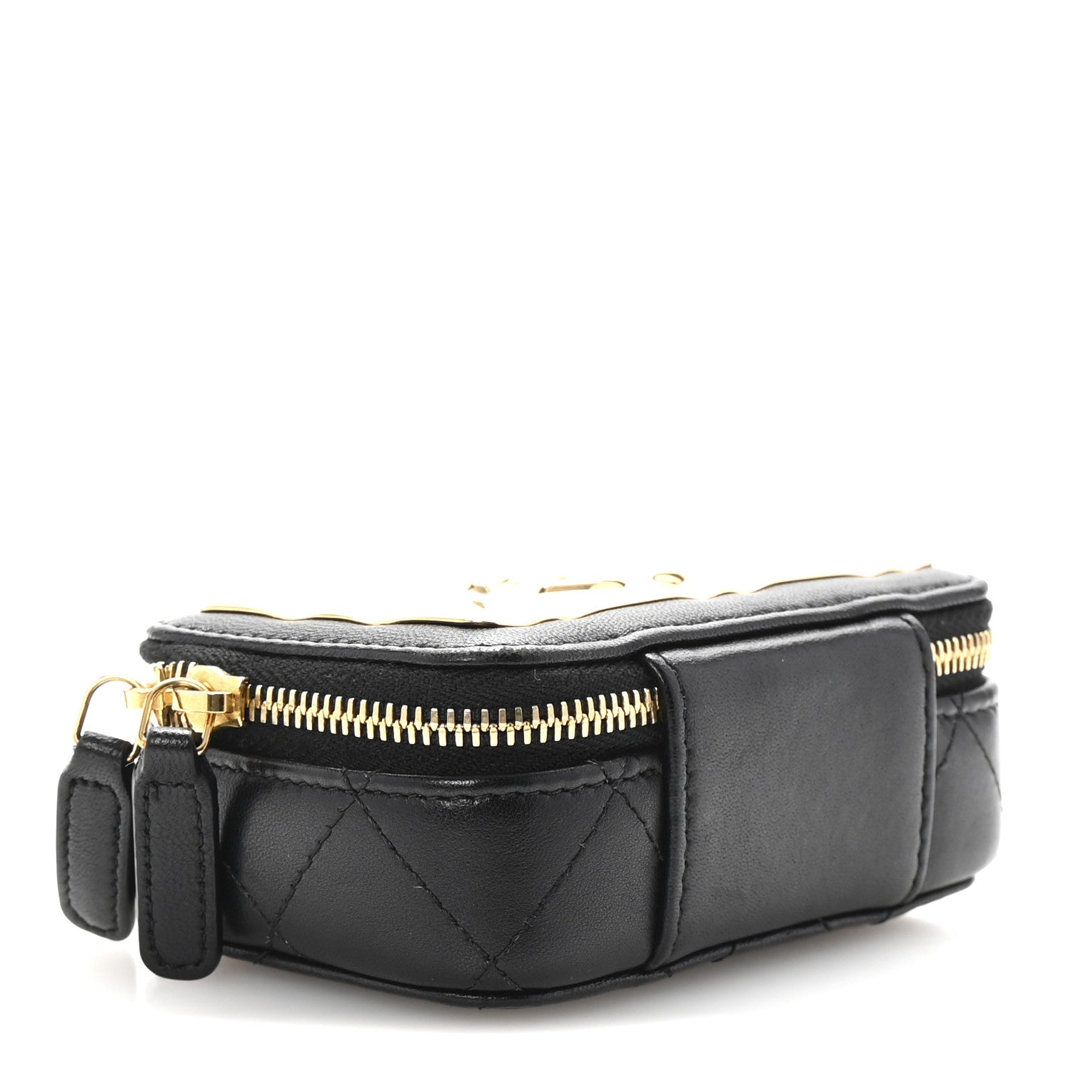 Chanel Lambskin Metal Quilted Extra Mini Vanity Case With Chain Black Gold 4 of 10