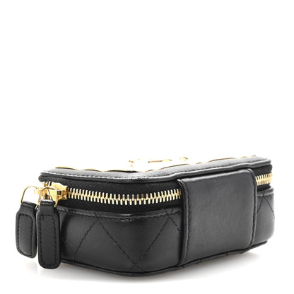 Chanel Lambskin Metal Quilted Extra Mini Vanity Case With Chain Black Gold 4 of 10