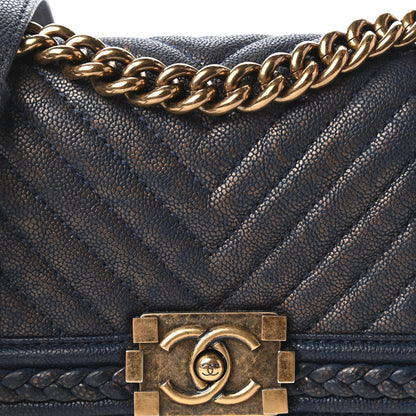 Chanel Patinated Caviar Chevron Braided Small Boy Flap Navy Blue 10 of 10