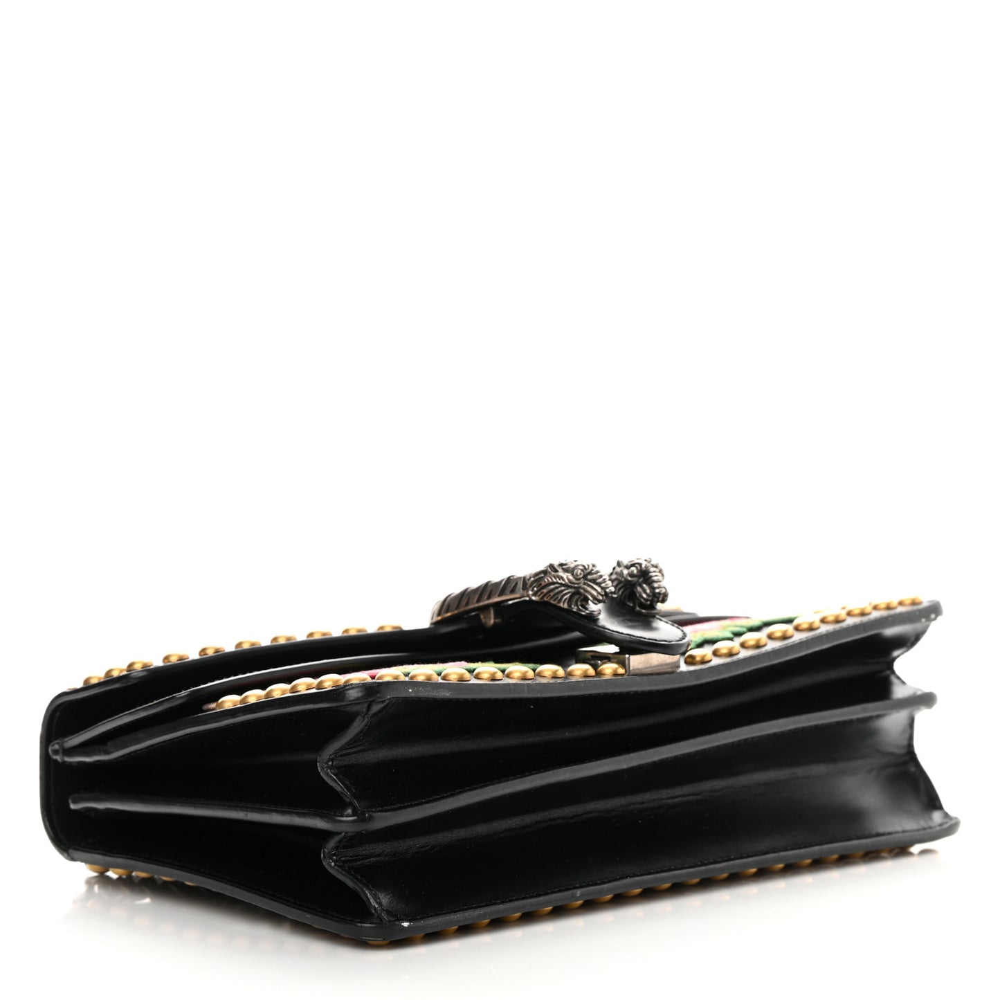 Calfskin Floral Embroidered Studded Small Dionysus Shoulder Bag Black