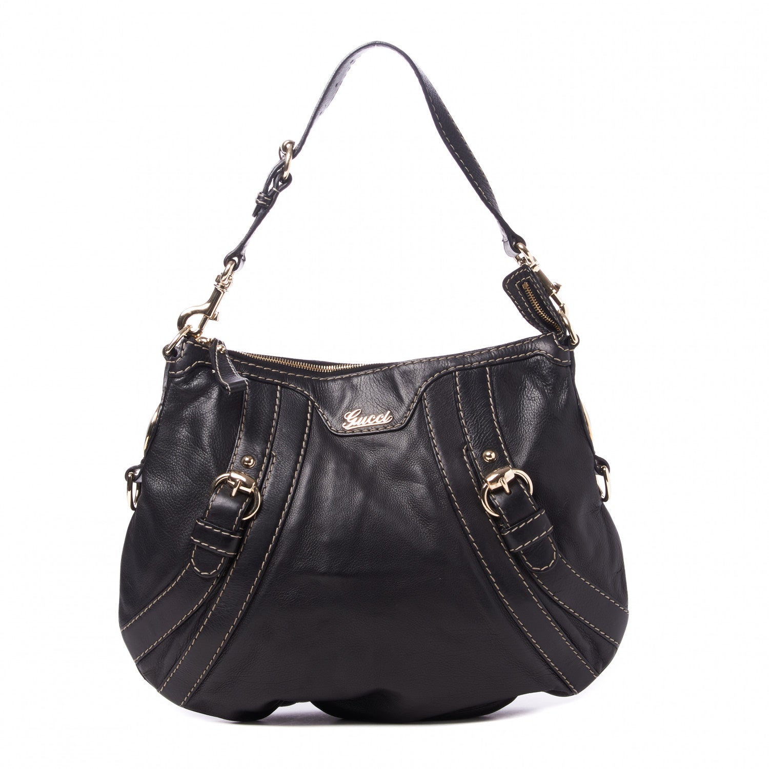 Gucci Calfskin Crest Boule Hobo Black 1 of 9