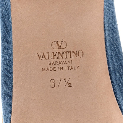 Valentino Garavani Denim Rockstud Bow Ankle Strap Ballerina Flats 37.5 Blue Rose Cannelle 7 of 10