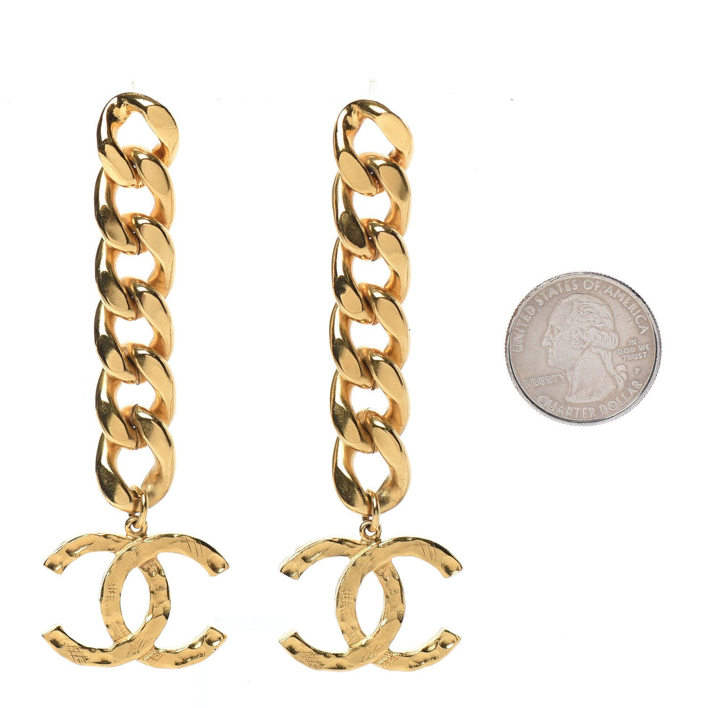 Metal CC Pick Drop Earrings Gold