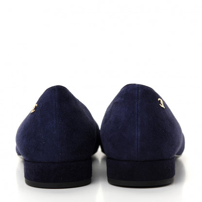 Chanel Suede Calfskin Grosgrain Cap Toe Chain Ballerina Flats 39.5 Navy Blue Black 7 of 10