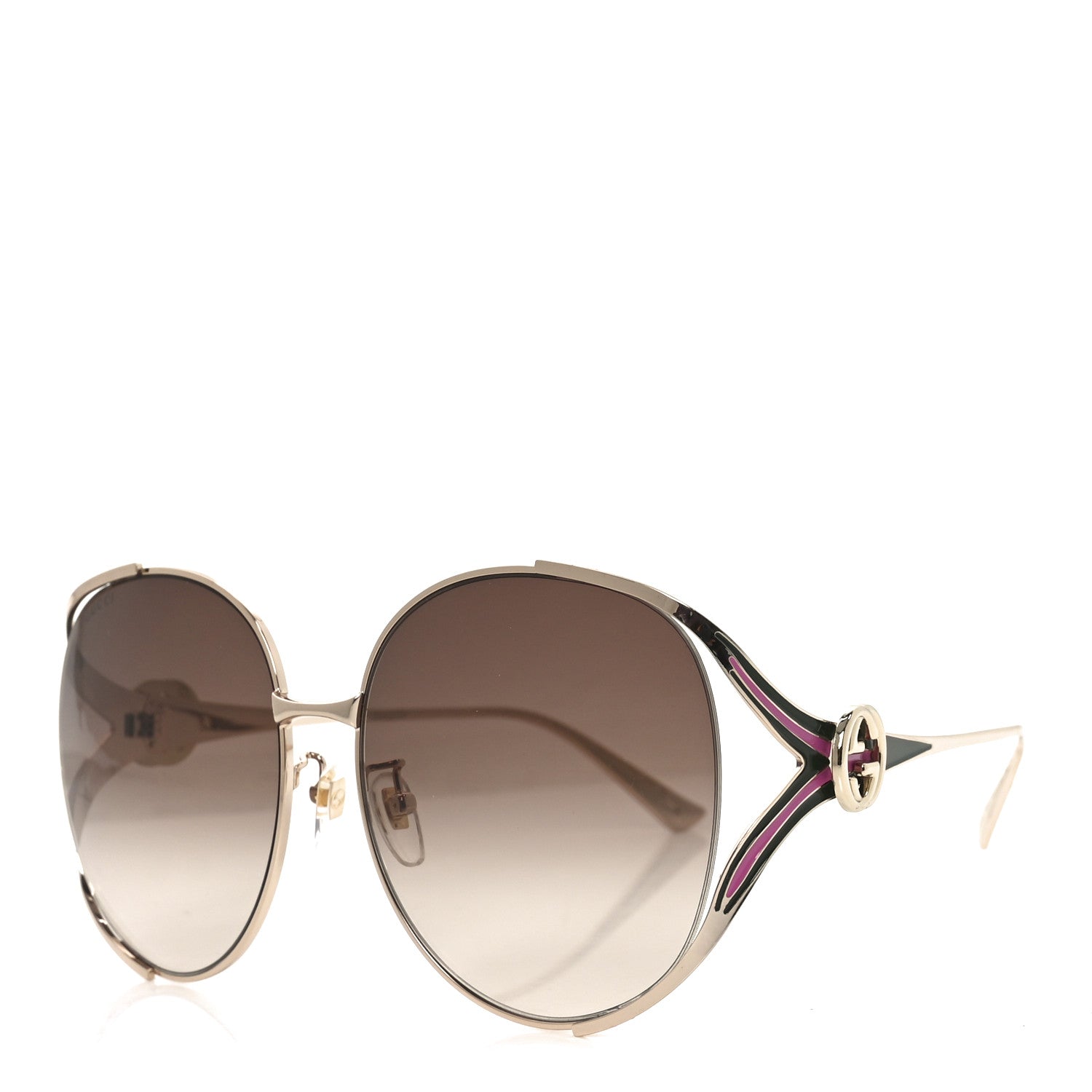 Gucci Metal Oversized Round Frame GG0225S Sunglasses Green Pink 1 of 7
