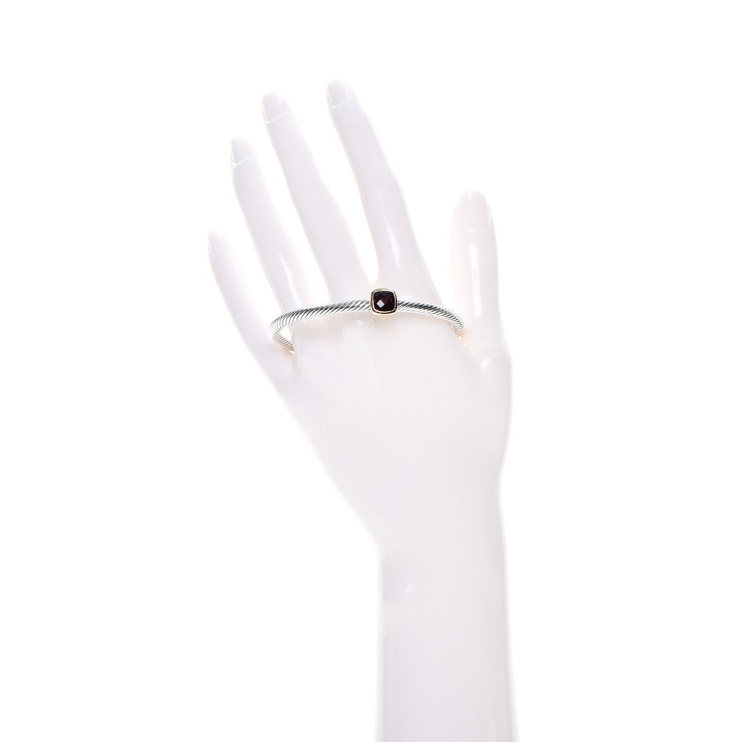 David Yurman Sterling Silver 18K Yellow Gold Garnet 4mm Noblesse Cable Bracelet 2 of 6