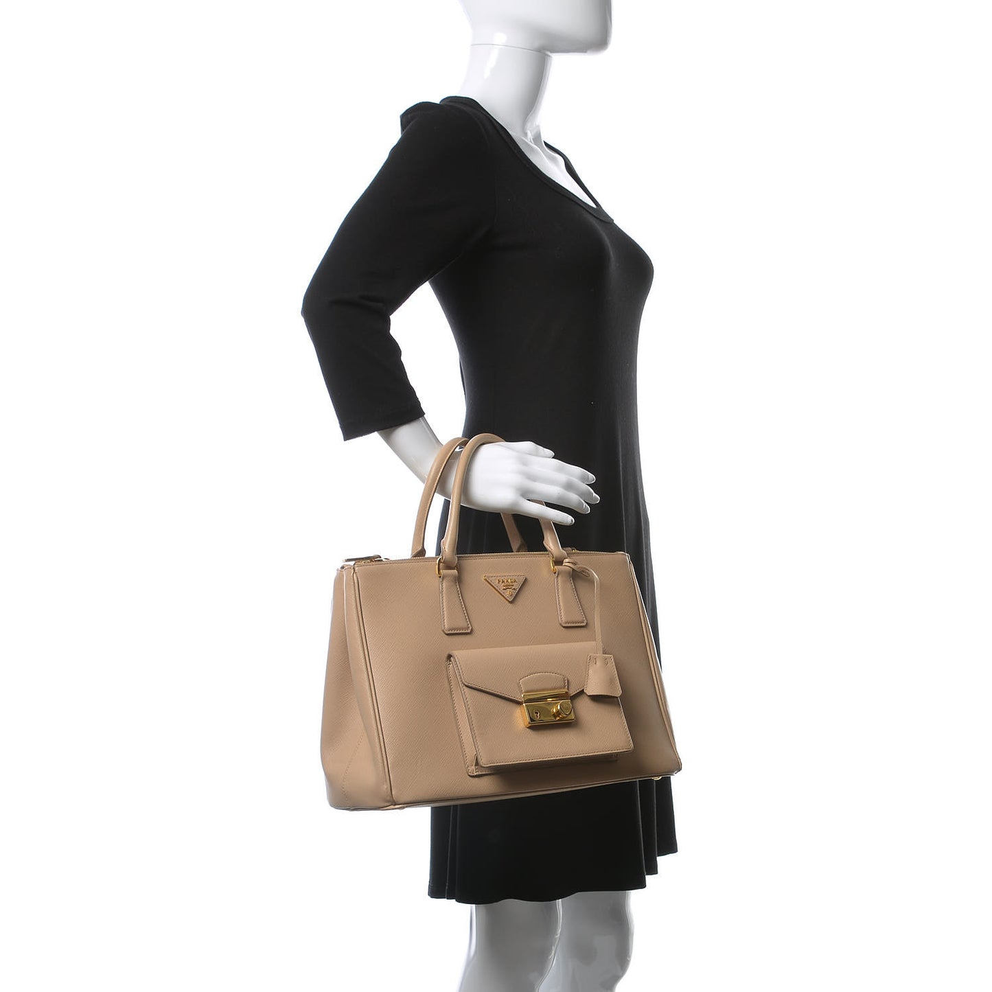 Saffiano Lux Galleria Front Pocket Tote Sabbia
