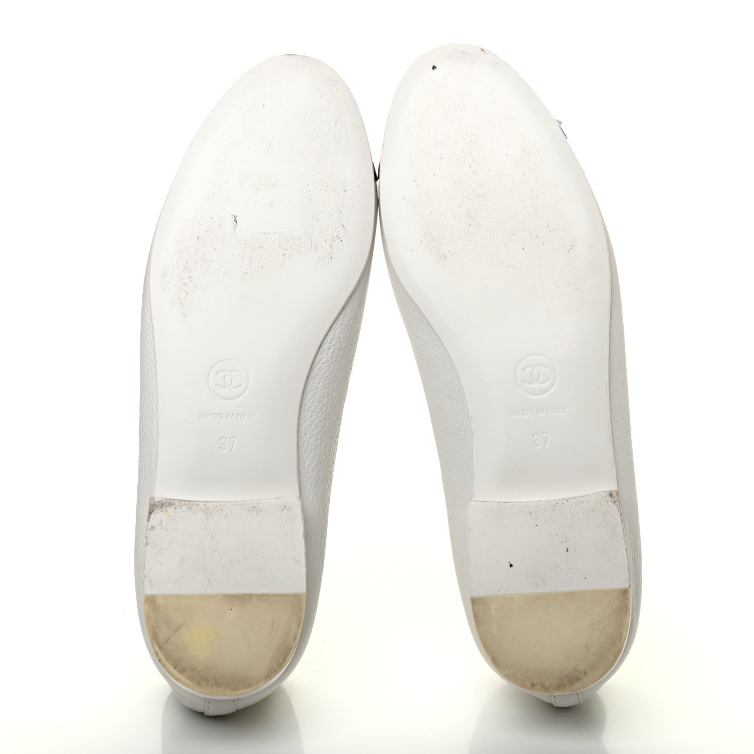 Chanel Calfskin Patent CC Cap Toe Ballerina Flats 37 White Blue 5 of 9