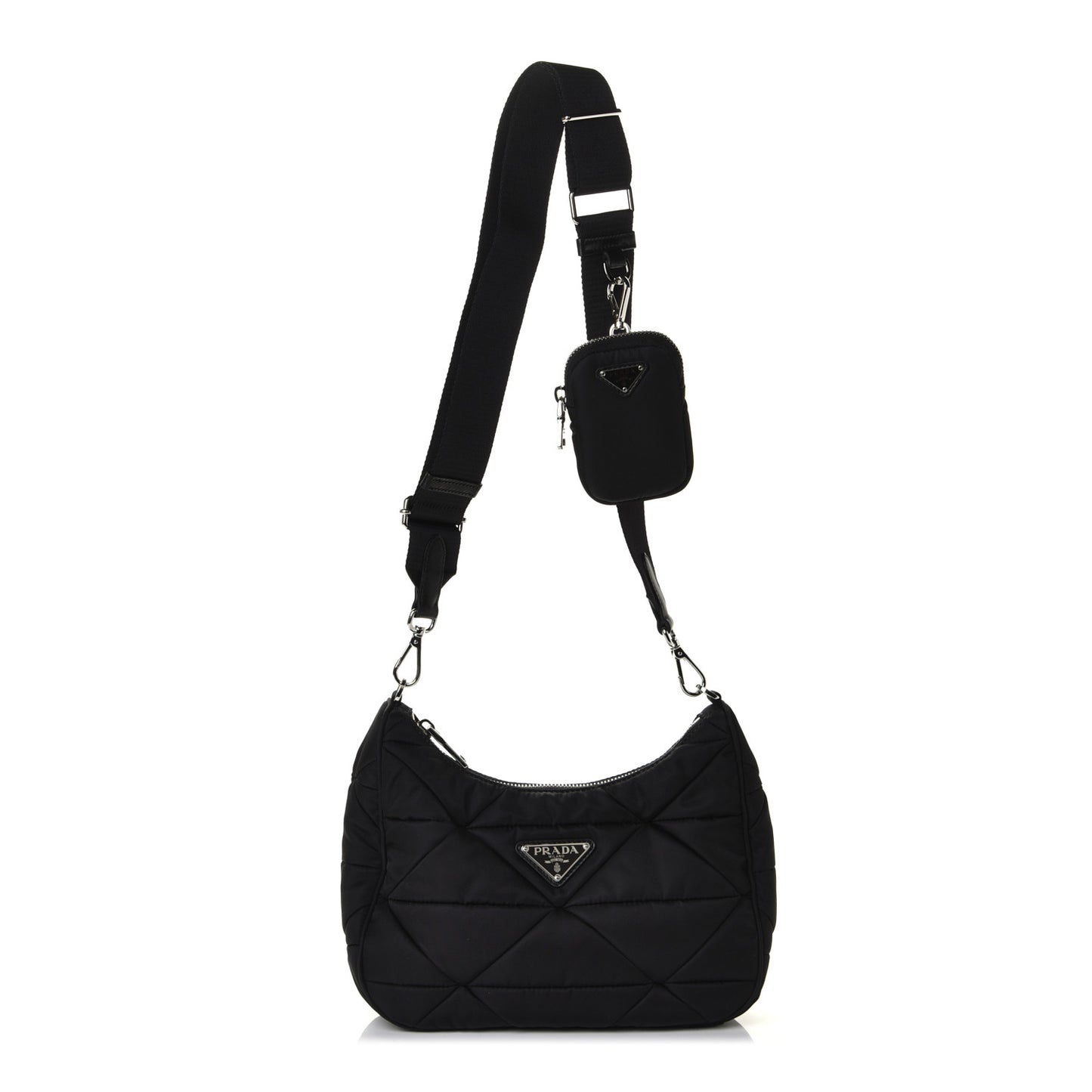 Re-Nylon Triangle Padded Patchwork Shoulder Bag Black