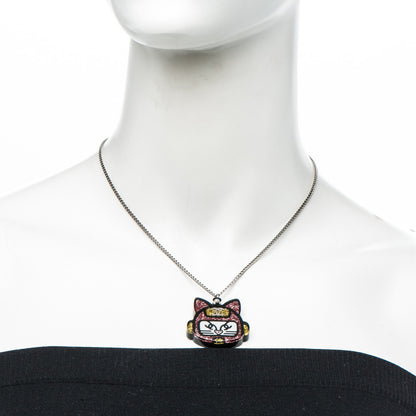 Chanel Glitter Crystal Robot Cat Necklace Black PInk 2 of 6