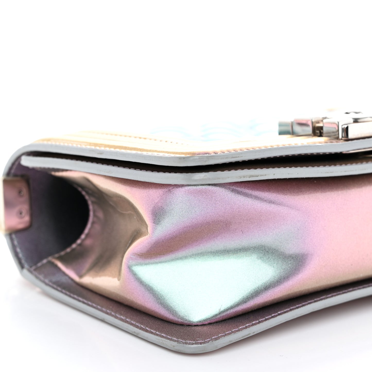 Iridescent Patent Calfskin PVC Quilted Small Boy Flap Light Purple