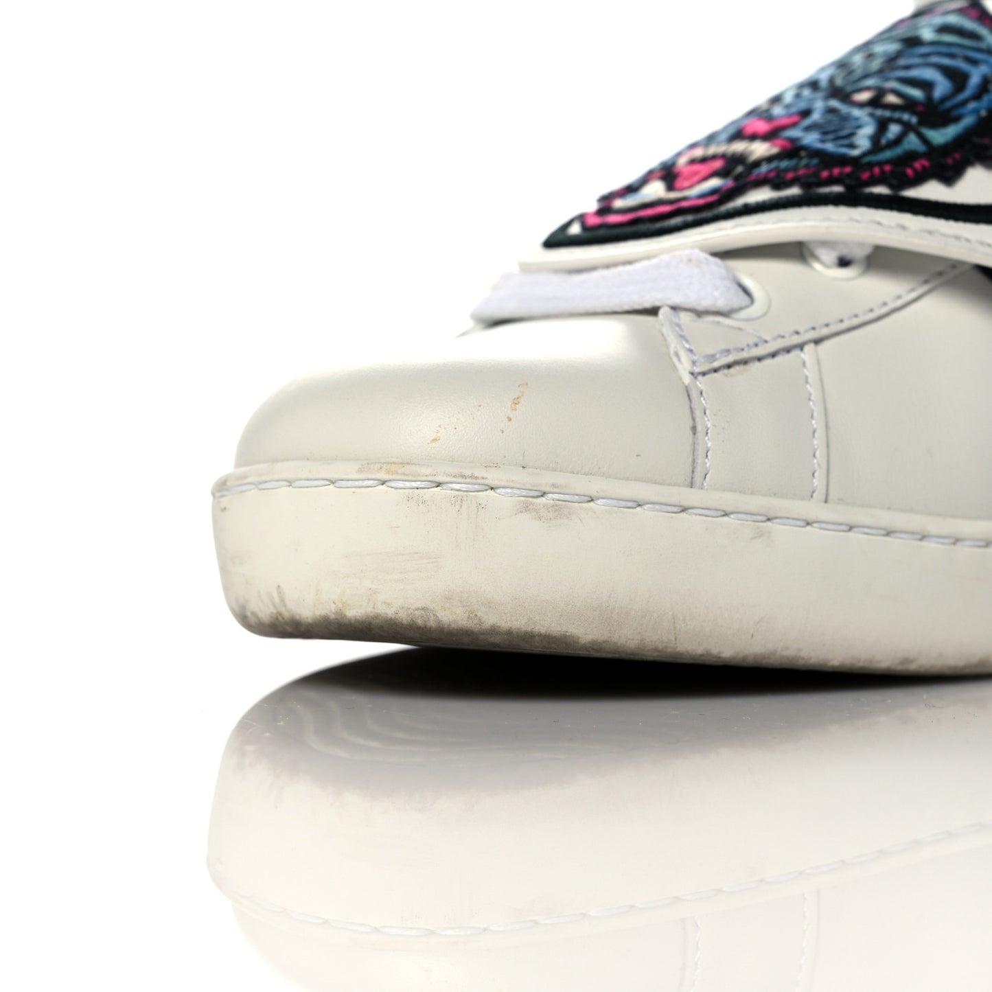 Calfskin Ayers Embroidered Web Mens Ace Removable Patches High Top Sneakers 7.5 White