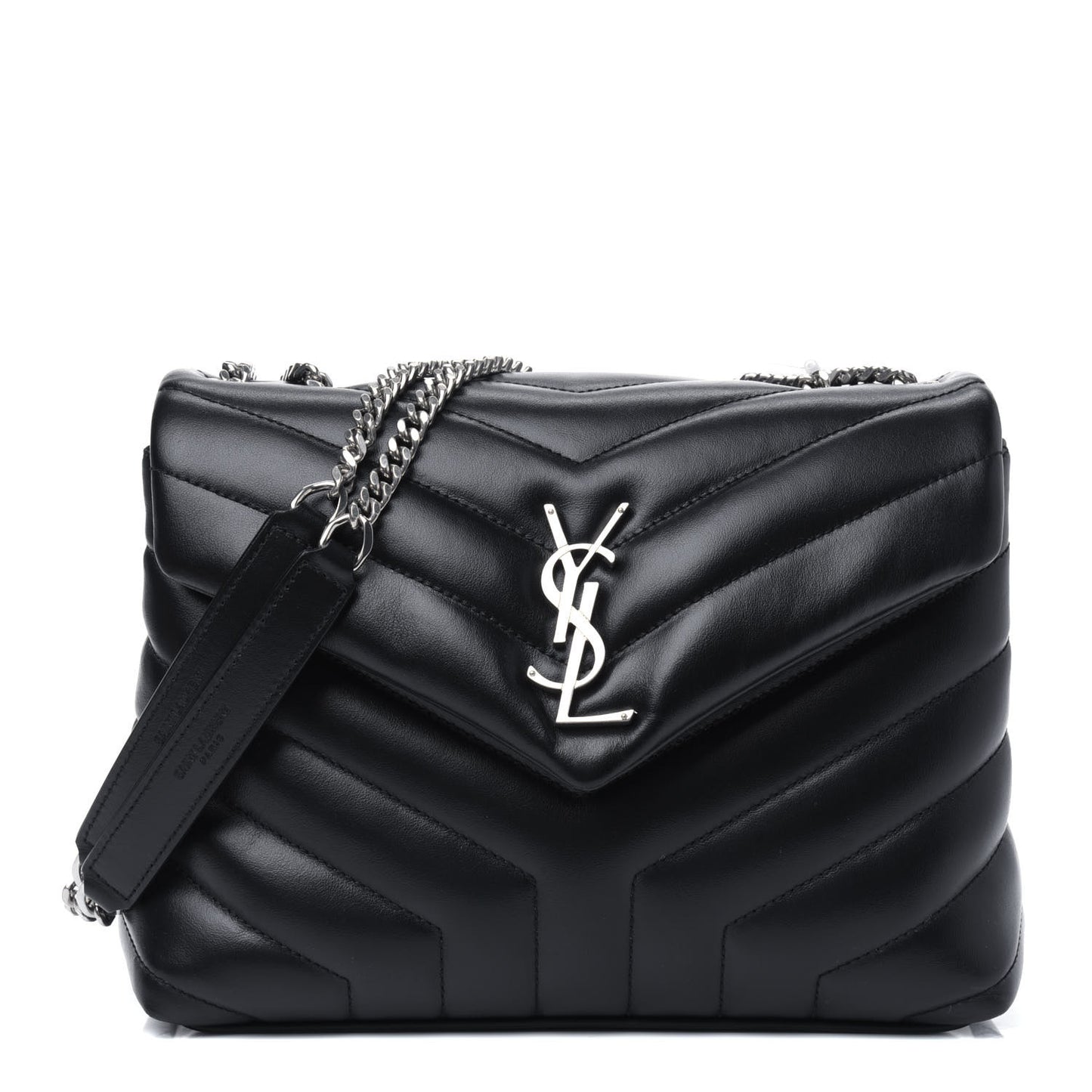 Calfskin Y Quilted Monogram Small Loulou Chain Satchel Black