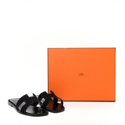 Hermes Suede Goatskin Crystal Oran Sandals 37 Black 11 of 11
