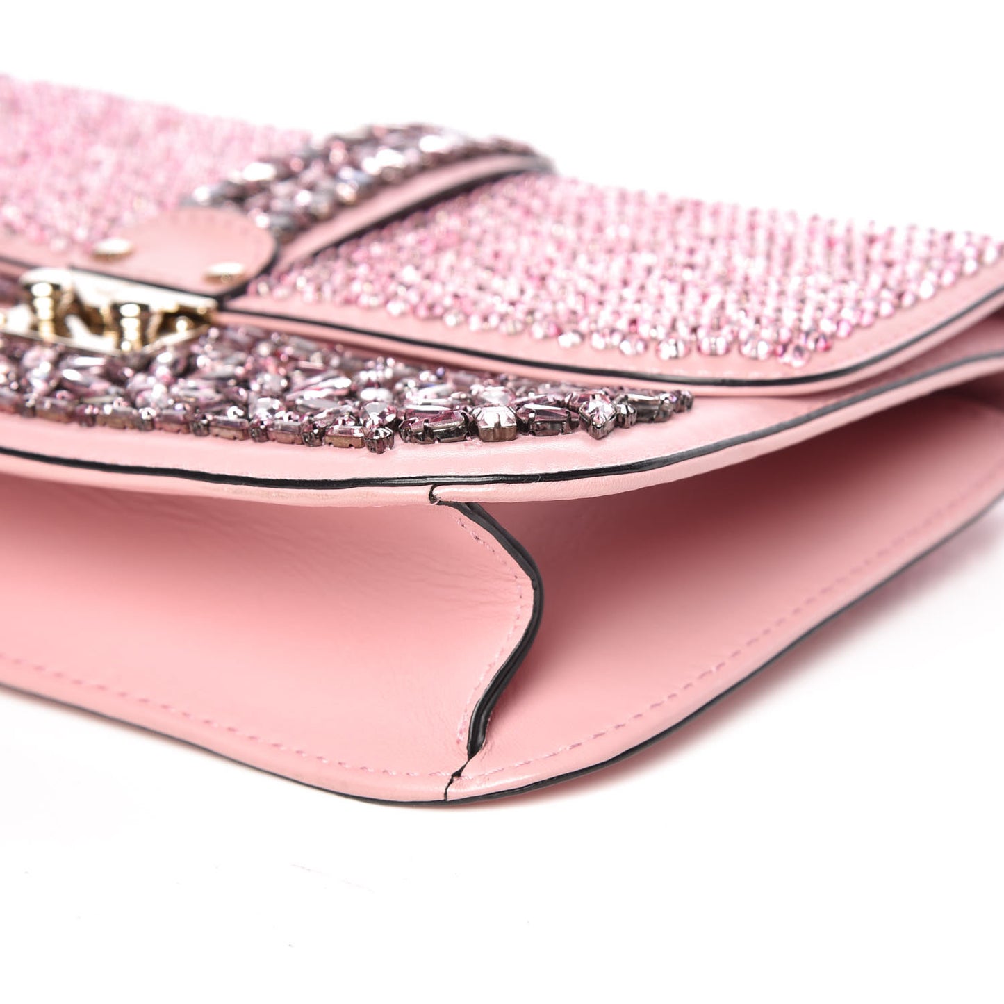 Vitello Crystal Embellished Medium Glam Lock Rockstud Flap Pop Gardenia