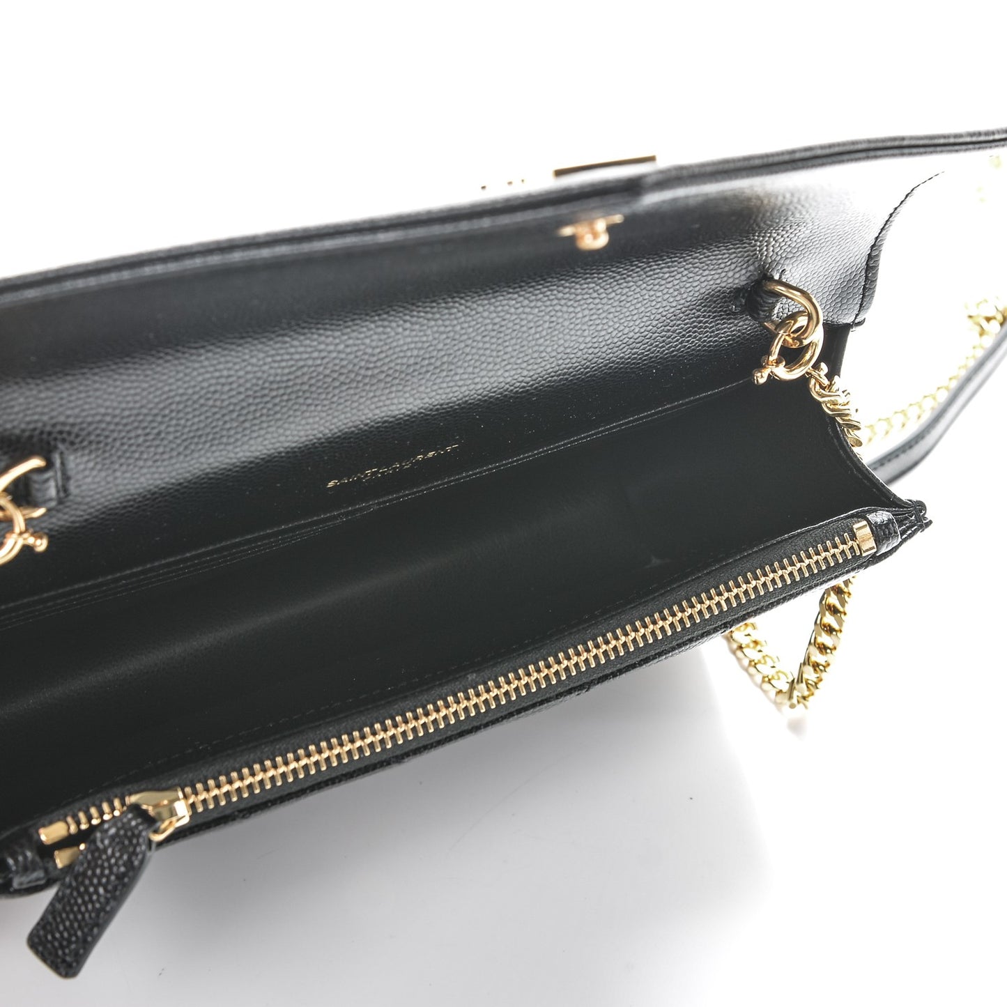 Grain De Poudre Matelasse Chevron Monogram Envelope Chain Wallet Black