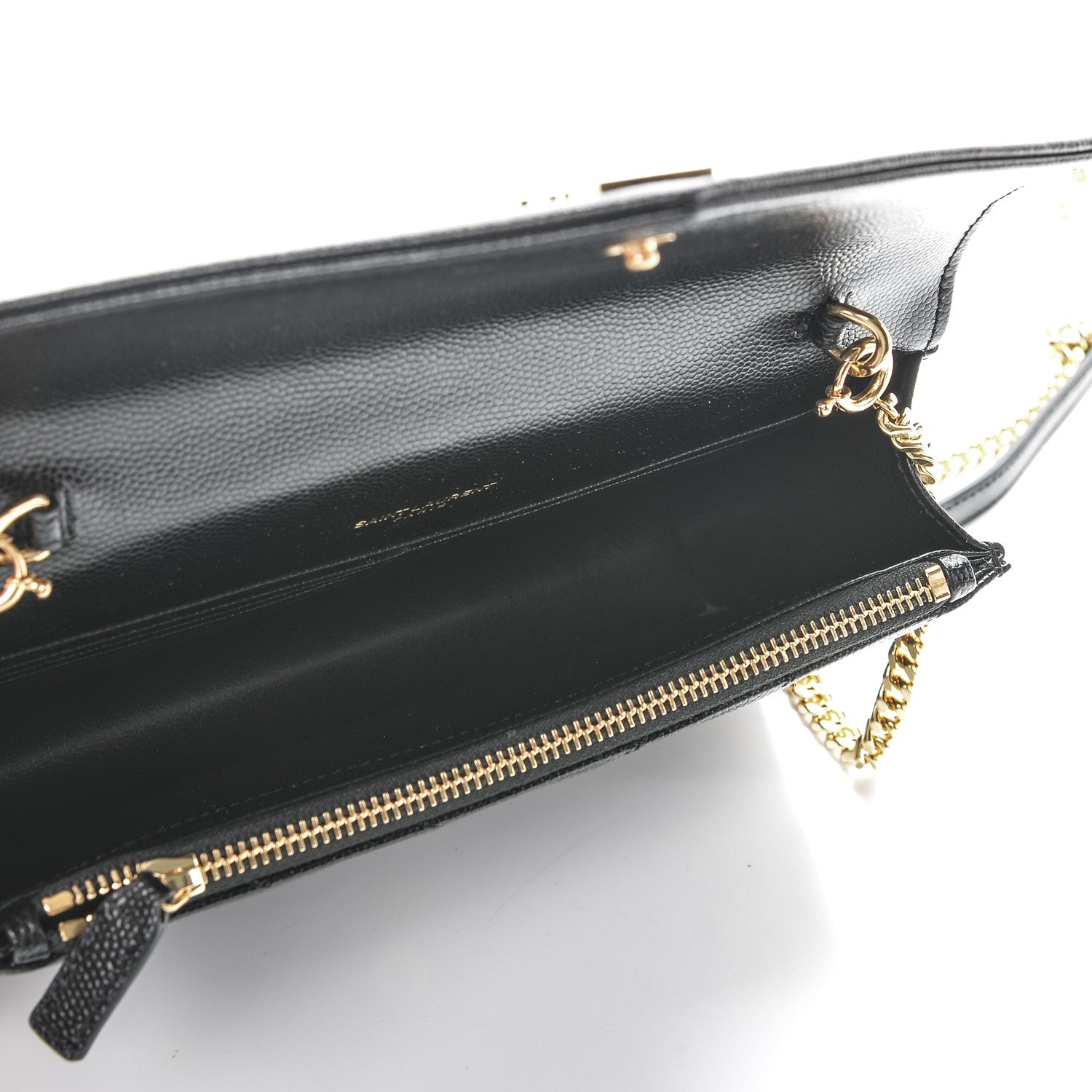 Saint Laurent Grain De Poudre Matelasse Chevron Monogram Envelope Chain Wallet Black 5 of 6