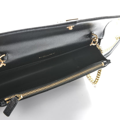 Saint Laurent Grain De Poudre Matelasse Chevron Monogram Envelope Chain Wallet Black 5 of 6