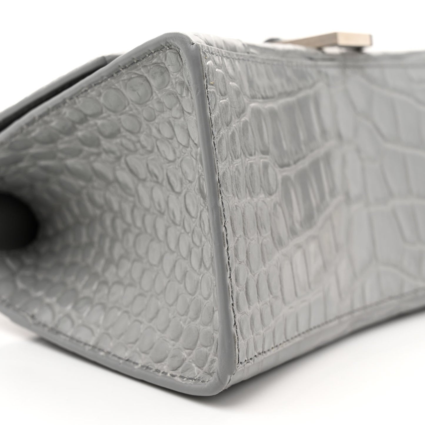 Shiny Calfskin Crocodile Embossed Small Hourglass Top Handle Bag Steel Grey