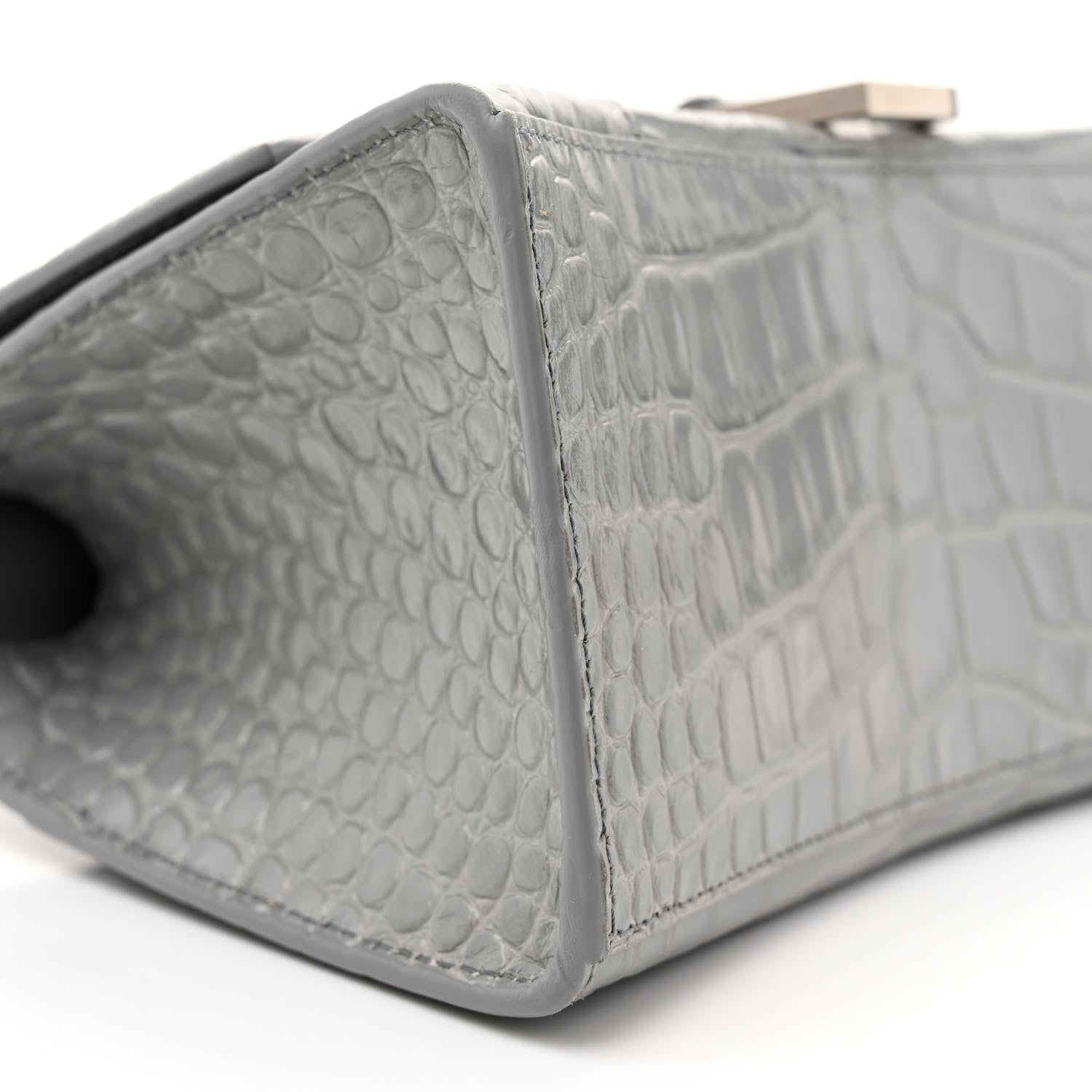 Balenciaga Shiny Calfskin Crocodile Embossed Small Hourglass Top Handle Bag Steel Grey 10 of 12