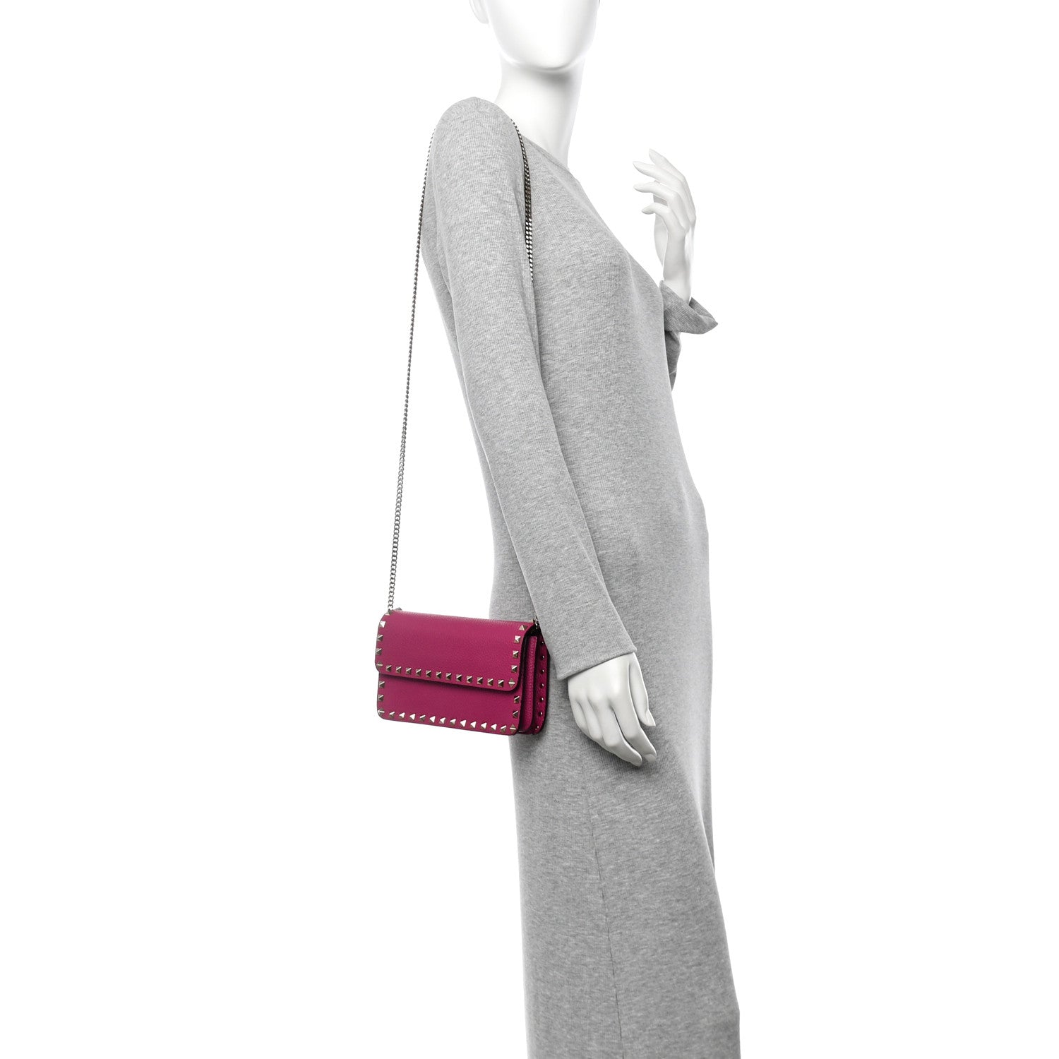 Valentino Garavani Pebbled Calfskin Rockstud Flap Wallet On Chain Rose Violet 2 of 9