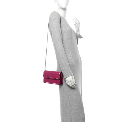 Valentino Garavani Pebbled Calfskin Rockstud Flap Wallet On Chain Rose Violet 2 of 9