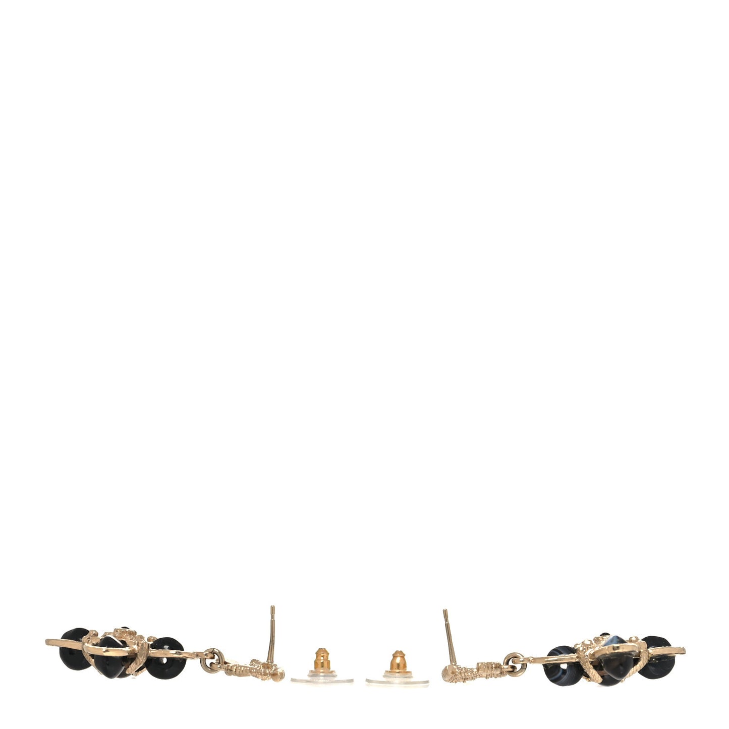 Resin CC Flower Drop Earrings Gold Black
