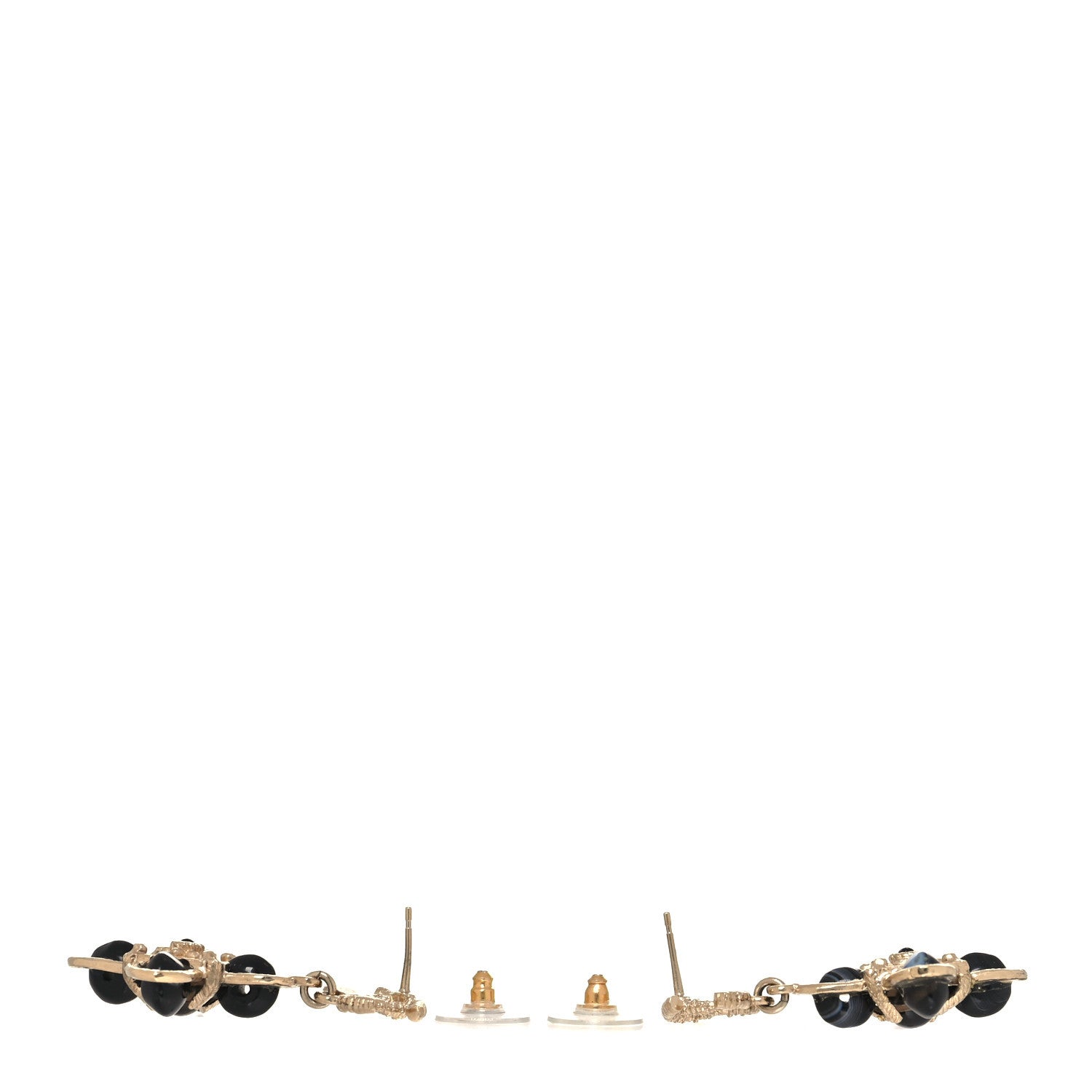 Chanel Resin CC Flower Drop Earrings Gold Black 3 of 5