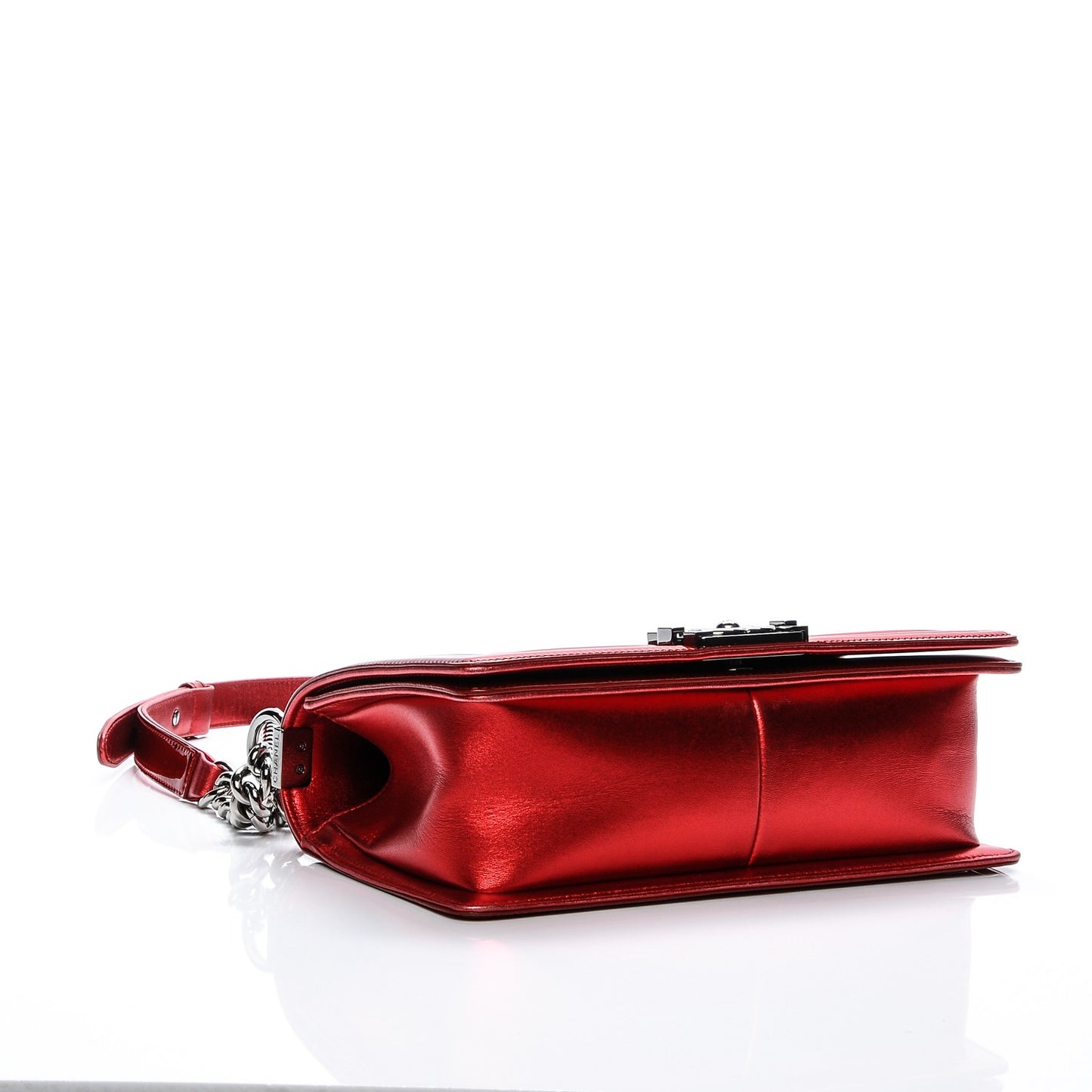 Metallic Patent Quilted Medium Boy Flap Red