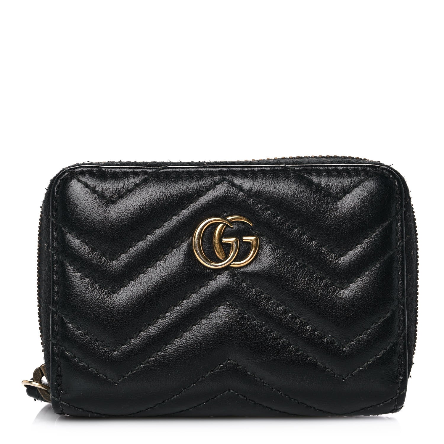 Gucci Calfskin Matelasse GG Marmont Zip Around Card Case Black 1 of 10