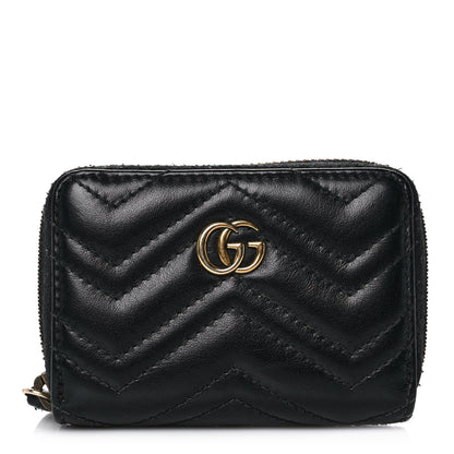 Gucci Calfskin Matelasse GG Marmont Zip Around Card Case Black 1 of 10