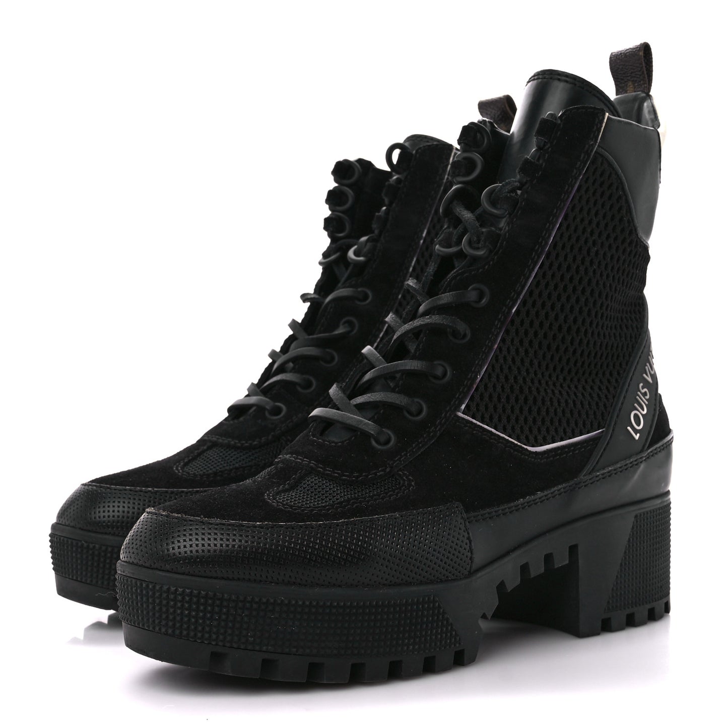 Suede Calfskin Mesh Logo Laureate Platform Desert Boots 38 Black