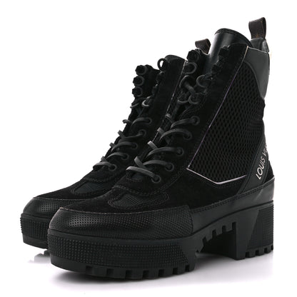 Louis Vuitton Suede Calfskin Mesh Logo Laureate Platform Desert Boots 38 Black 3 of 8