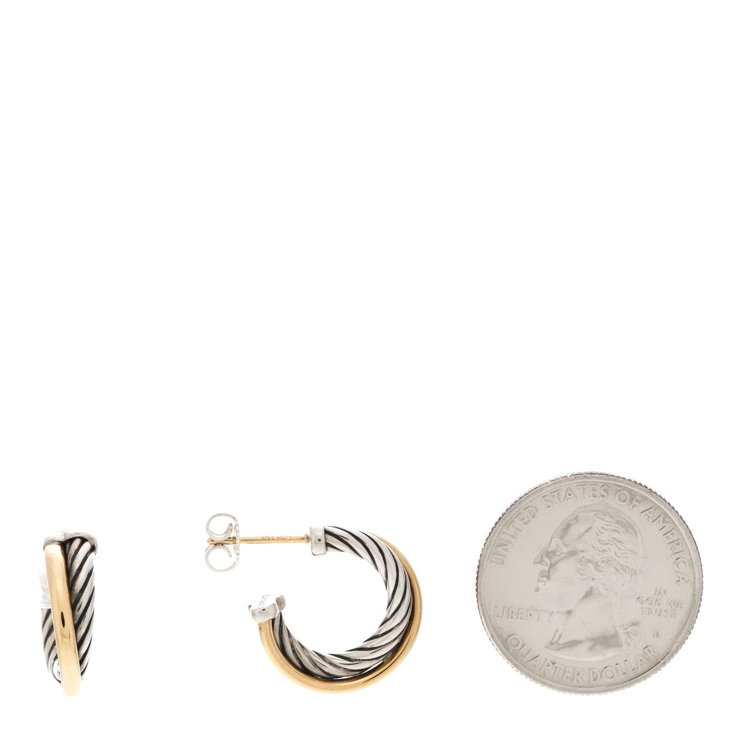 David Yurman Sterling Silver 18K Yellow Gold 17mm Crossover Cable Hoop Earrings 2 of 6