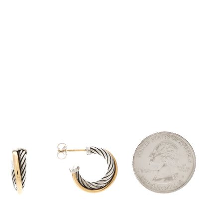 David Yurman Sterling Silver 18K Yellow Gold 17mm Crossover Cable Hoop Earrings 2 of 6