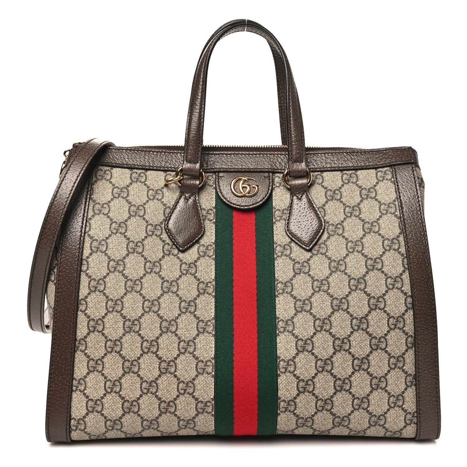 Gucci GG Supreme Monogram Web Medium Ophidia Tote Bag Brown 1 of 10