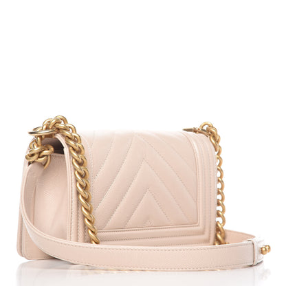 Chanel Caviar Chevron Quilted Small Boy Flap Light Beige 3 of 9