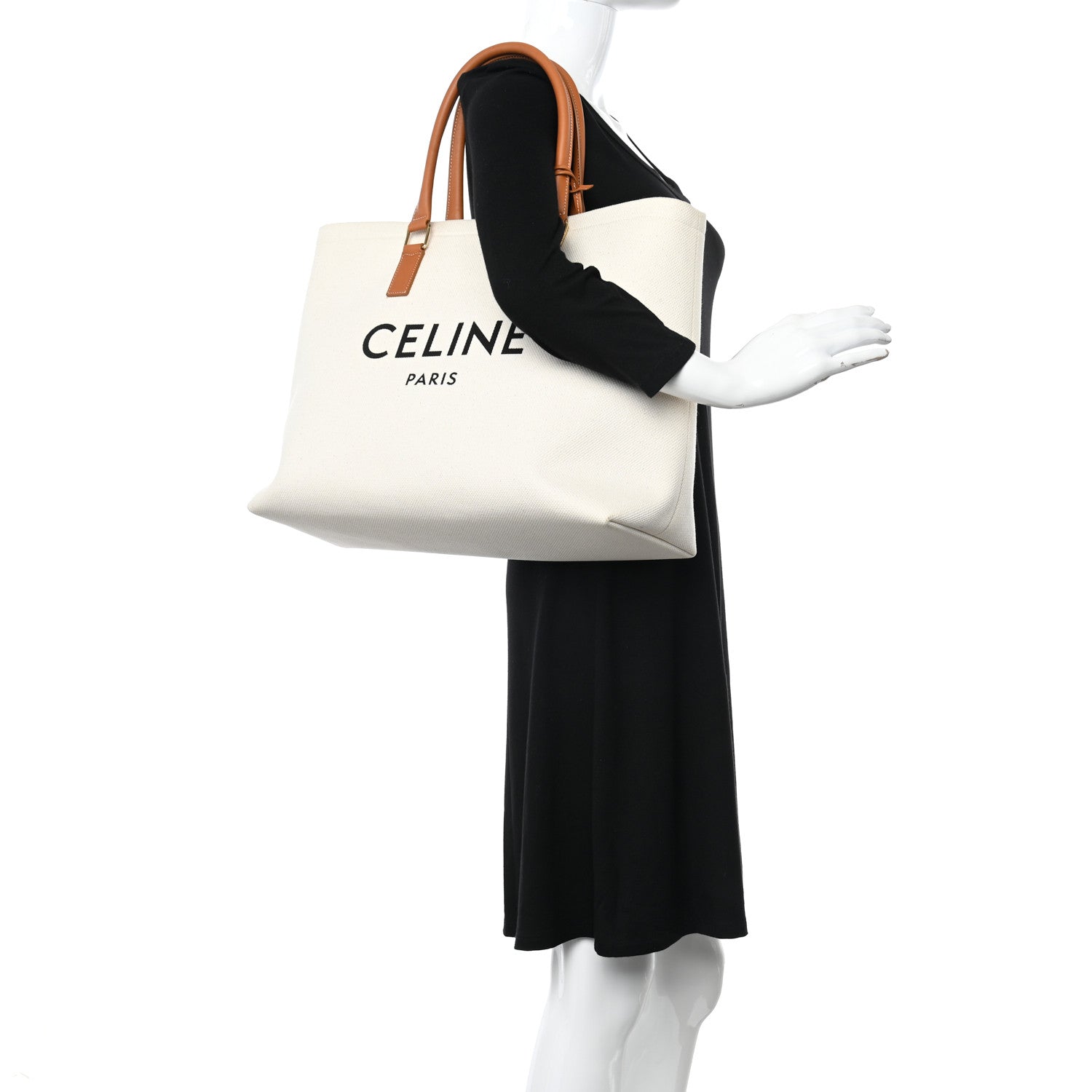 Celine Canvas Calfskin Horizontal Cabas Natural Tan 2 of 19
