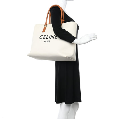 Celine Canvas Calfskin Horizontal Cabas Natural Tan 2 of 19