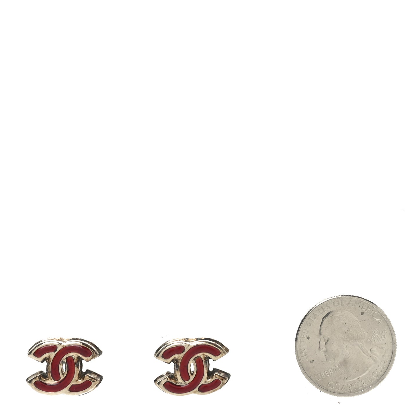 Enamel CC Earrings Red Gold