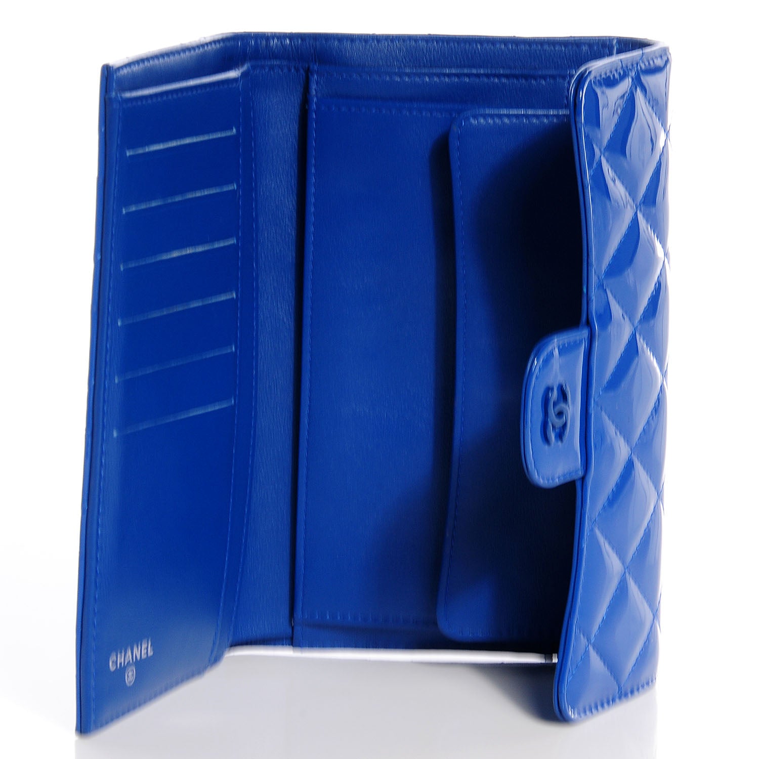 Chanel Patent Quilted Large Flap Wallet Dark Blue 7 of 10