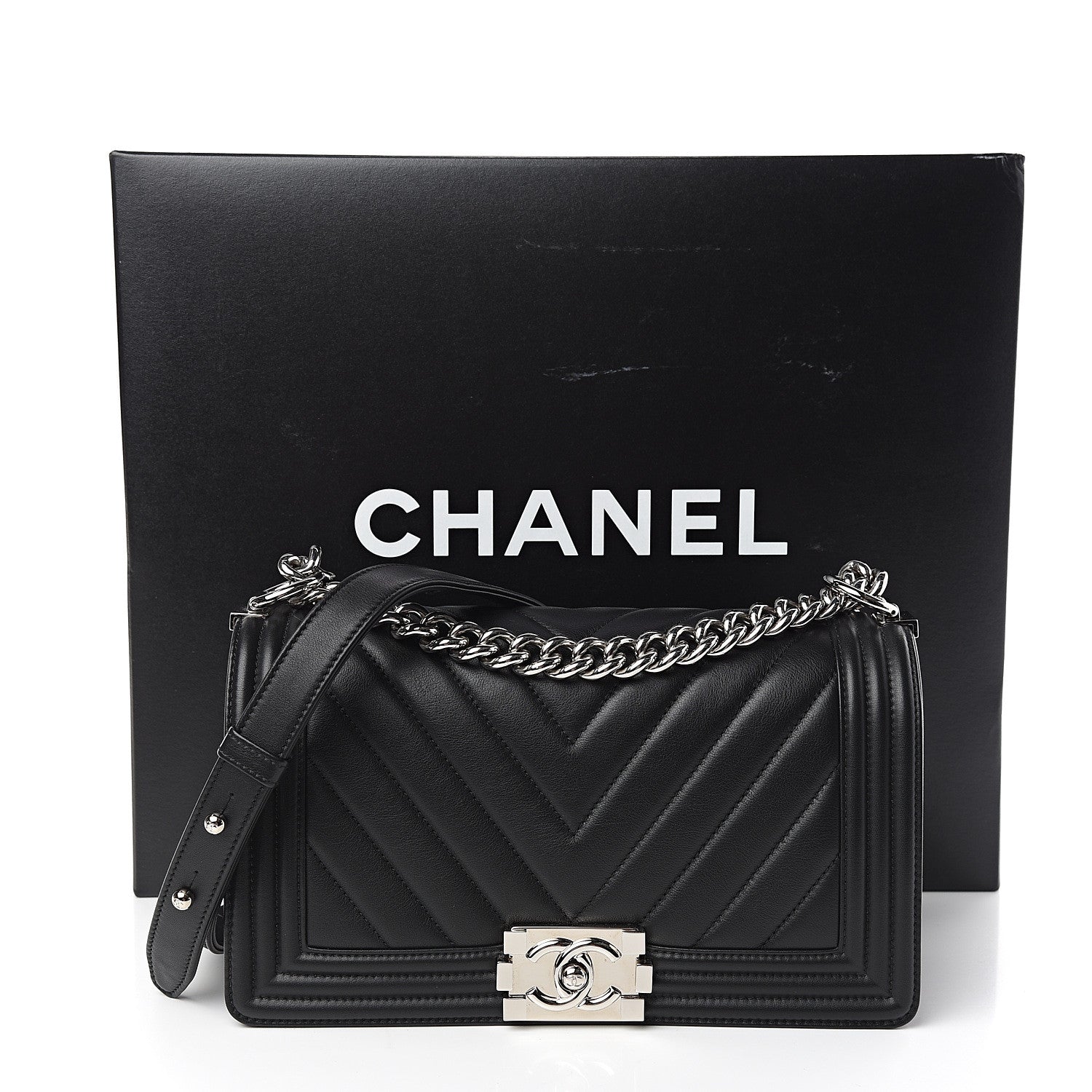 Chanel Calfskin Chevron Quilted Medium Boy Flap Black 10 of 10