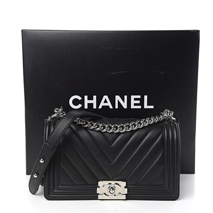 Chanel Calfskin Chevron Quilted Medium Boy Flap Black 10 of 10