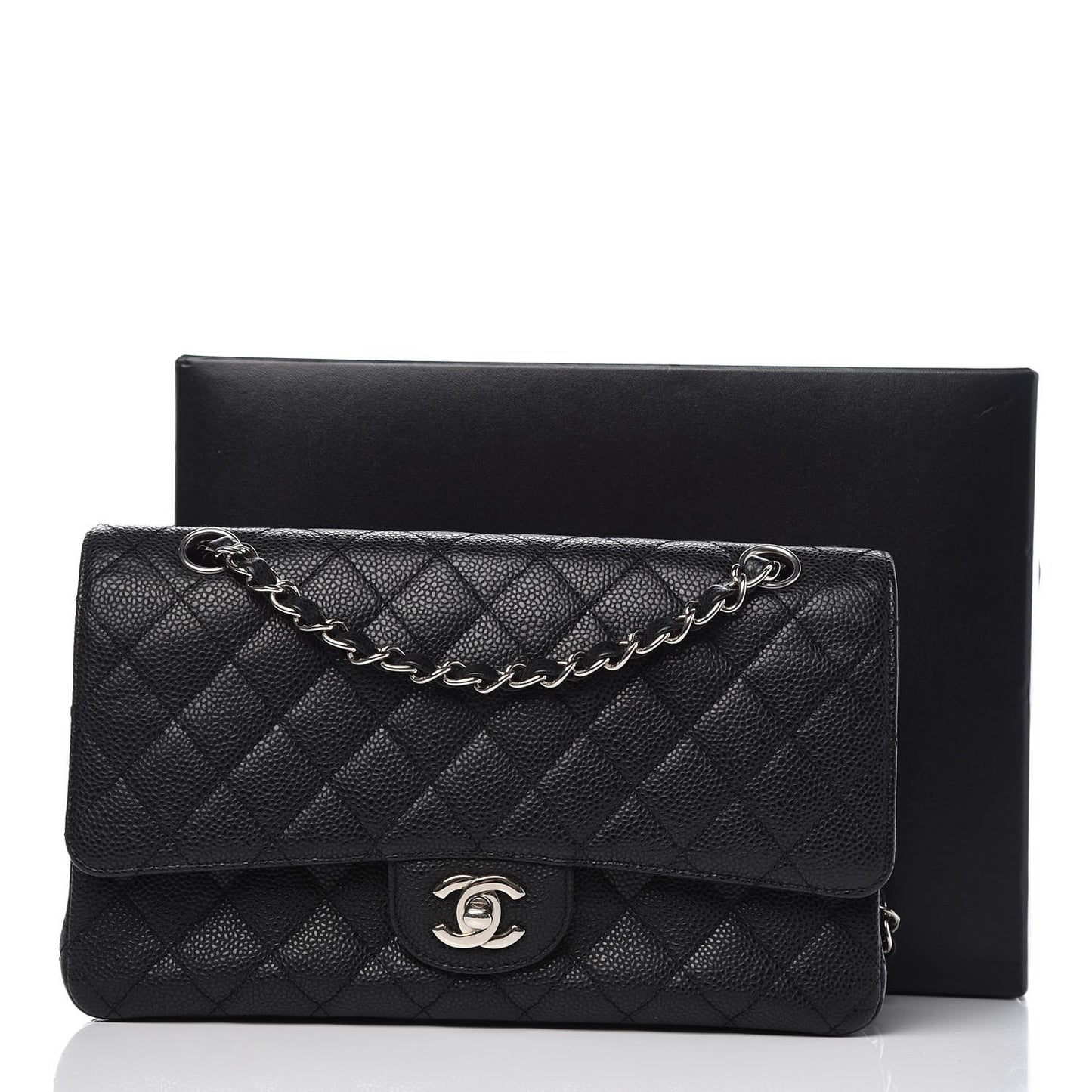 Caviar Quilted Medium Double Flap Black