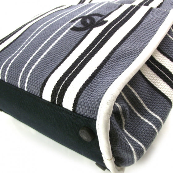 Toile Striped Tote Navy