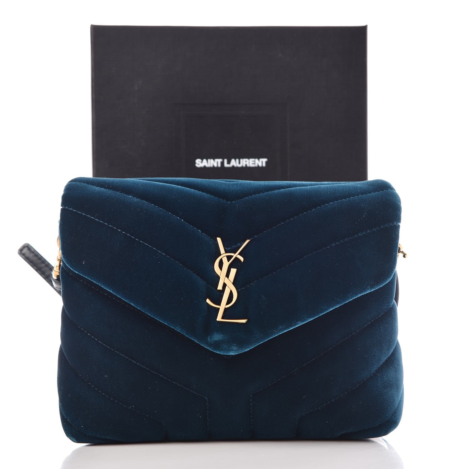 Saint Laurent Velvet Y Quilted Monogram Toy Loulou Chain Satchel Dark Ottanio 9 of 9