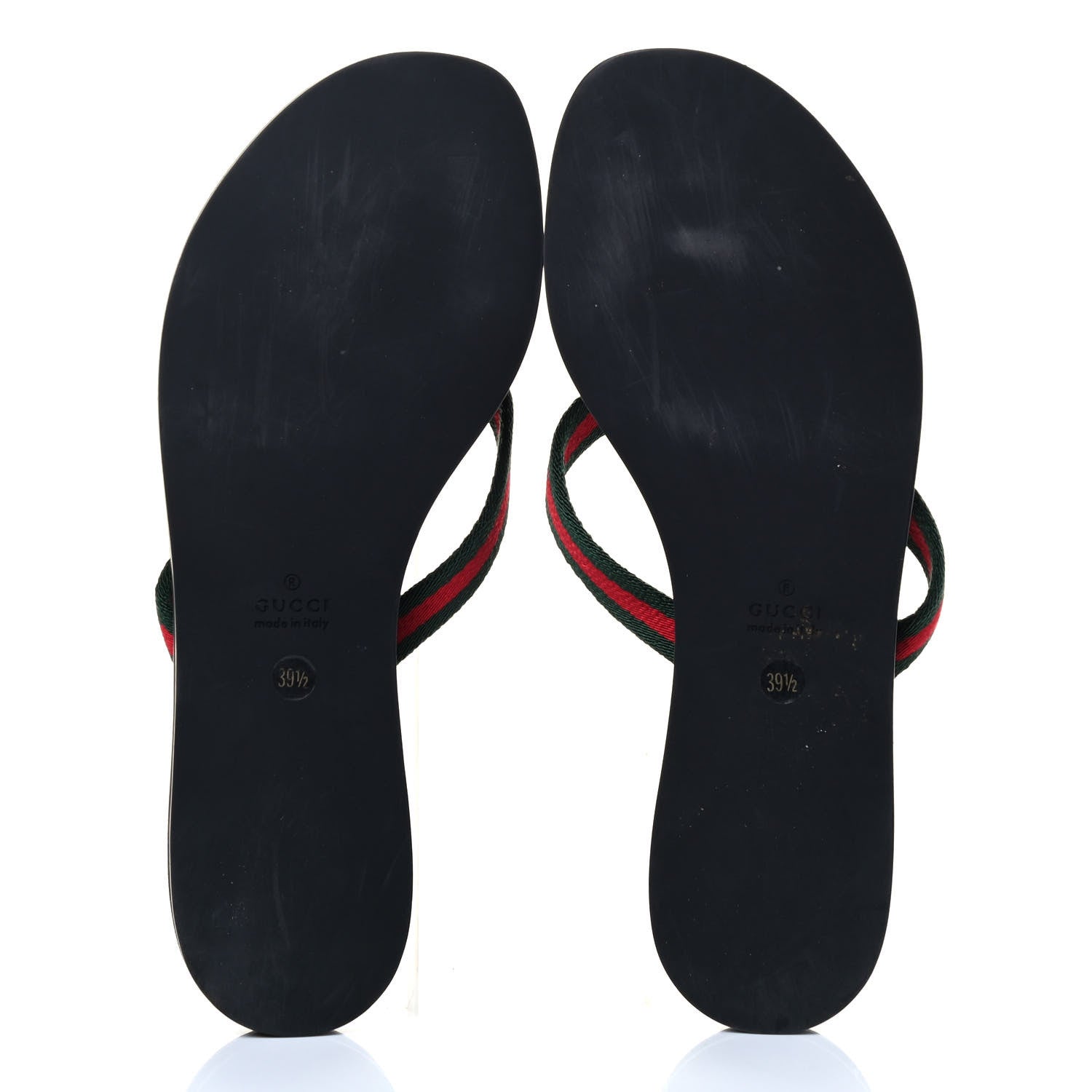 Gucci Nylon Calfskin Web Womens Thong Sandals 39.5 Green Red Black 4 of 6