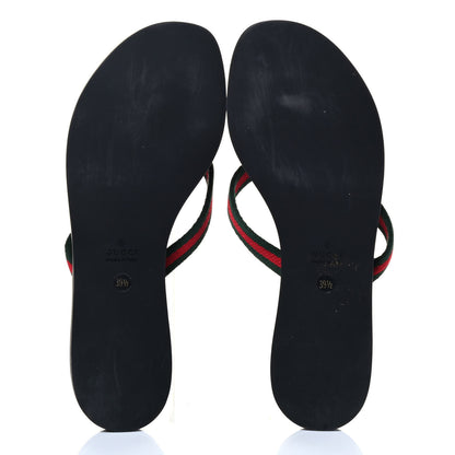 Gucci Nylon Calfskin Web Womens Thong Sandals 39.5 Green Red Black 4 of 6