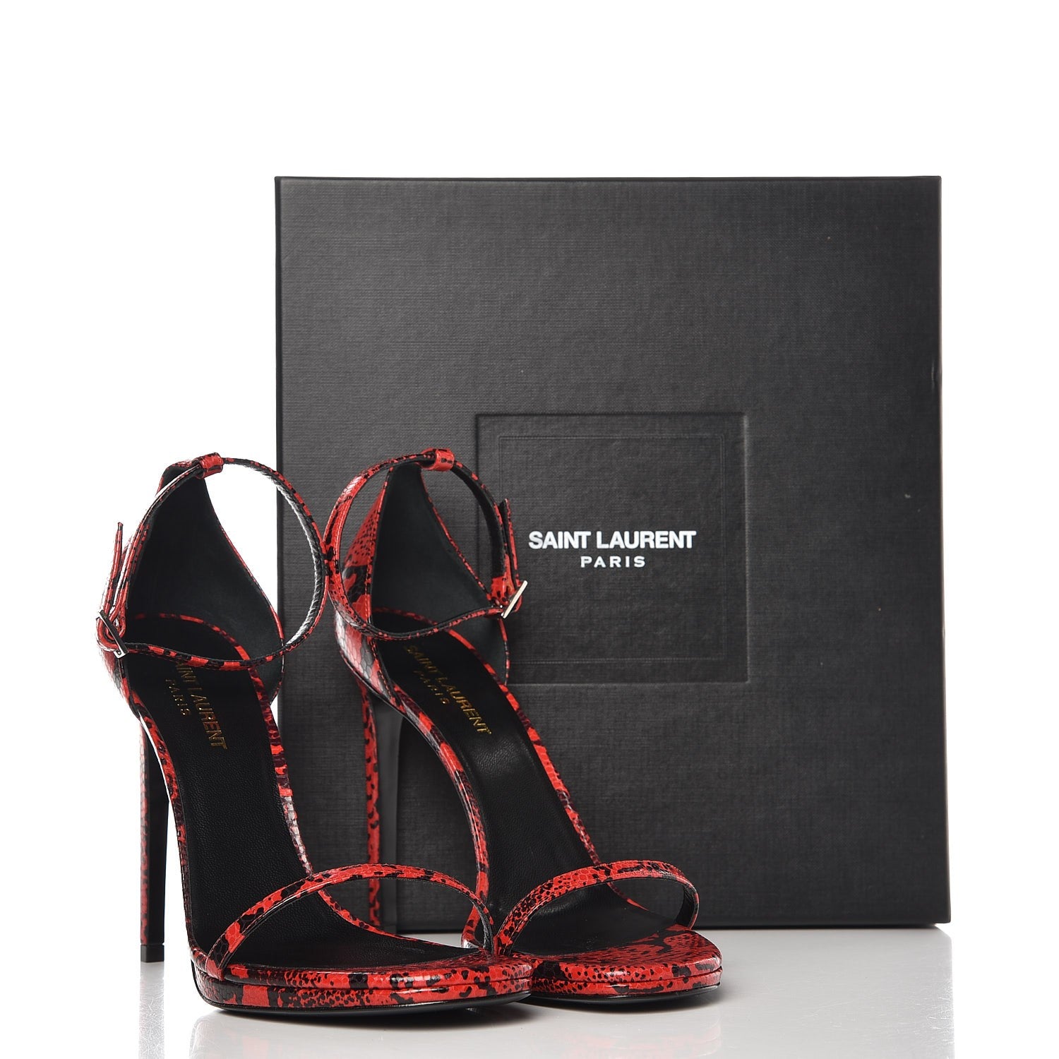 Saint Laurent Python Calfskin Embossed Jane 105 Ankle Strap Sandals 39.5 Red Black 8 of 8